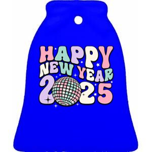 Groovy Cute Happy New Year 2025 Disco Ball Gift Ceramic Bell Ornament