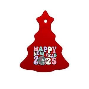 Groovy Cute Happy New Year 2025 Disco Ball Gift Ceramic Tree Ornament