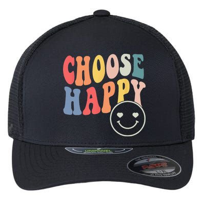 Groovy Choose Happy Motivational Inspirational Positive Tee Flexfit Unipanel Trucker Cap