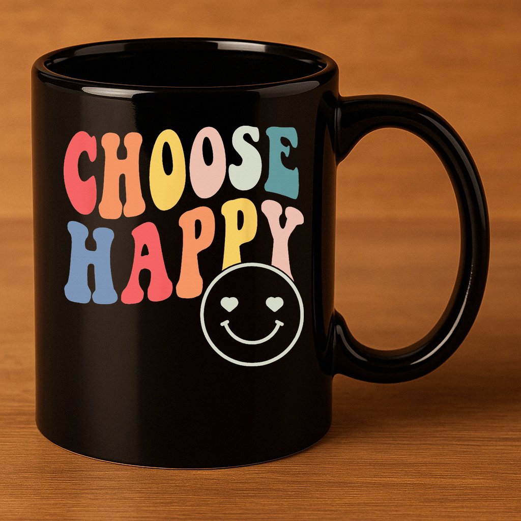Groovy Choose Happy Motivational Inspirational Positive Tee 11oz C Handle Ceramic Mug