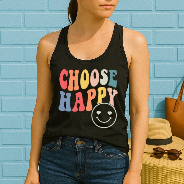 Groovy Choose Happy Motivational Inspirational Positive Tee Womens Tank Top