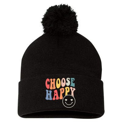 Groovy Choose Happy Motivational Inspirational Positive Tee Pom Pom 12in Knit Beanie