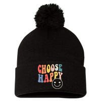 Groovy Choose Happy Motivational Inspirational Positive Tee Pom Pom 12in Knit Beanie