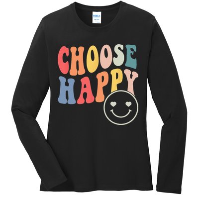 Groovy Choose Happy Motivational Inspirational Positive Tee Ladies Long Sleeve Shirt