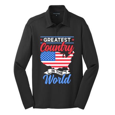 Greatest Country In The World Us Usa American America Us Usa Silk Touch Performance Long Sleeve Polo