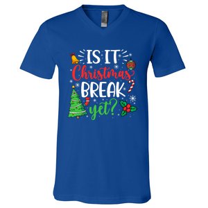 Groovy Christmas Is It Christmas Break Yet Retro Xmas Tree Cute Gift V-Neck T-Shirt