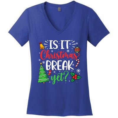 Groovy Christmas Is It Christmas Break Yet Retro Xmas Tree Cute Gift Women's V-Neck T-Shirt