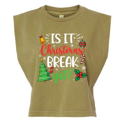 Groovy Christmas Is It Christmas Break Yet Retro Xmas Tree Cute Gift Garment-Dyed Women's Muscle Tee