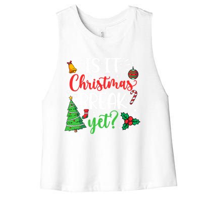 Groovy Christmas Is It Christmas Break Yet Retro Xmas Tree Cute Gift Women's Racerback Cropped Tank