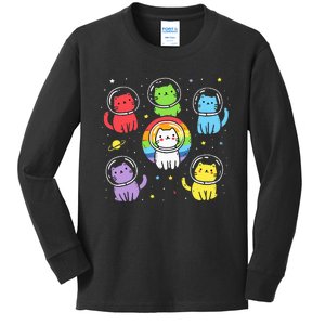 Gay Cats In Space Rainbow Pride Month Lgbt Ally Kids Long Sleeve Shirt