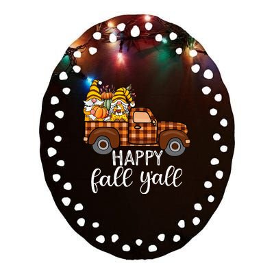 Gnomes Couple In Truck Pumpkin Spice Fall Yall Autumn Gnome Ceramic Oval Ornament