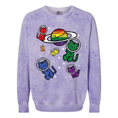 Gay Cats In Space Rainbow Pride Month Lgbtq Ally Colorblast Crewneck Sweatshirt