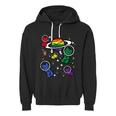 Gay Cats In Space Rainbow Pride Month Lgbtq Ally Garment-Dyed Fleece Hoodie