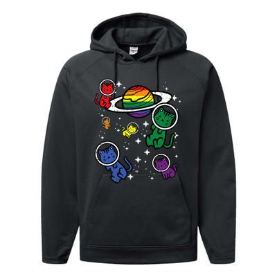 Gay Cats In Space Rainbow Pride Month Lgbtq Ally Performance Fleece Hoodie