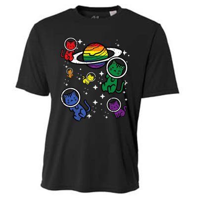 Gay Cats In Space Rainbow Pride Month Lgbtq Ally Cooling Performance Crew T-Shirt