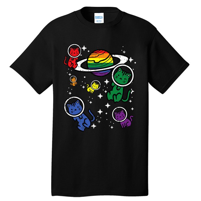 Gay Cats In Space Rainbow Pride Month Lgbtq Ally Tall T-Shirt