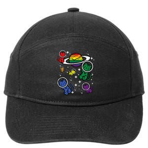 Gay Cats In Space Rainbow Pride Month Lgbtq Ally 7-Panel Snapback Hat