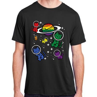 Gay Cats In Space Rainbow Pride Month Lgbtq Ally Adult ChromaSoft Performance T-Shirt