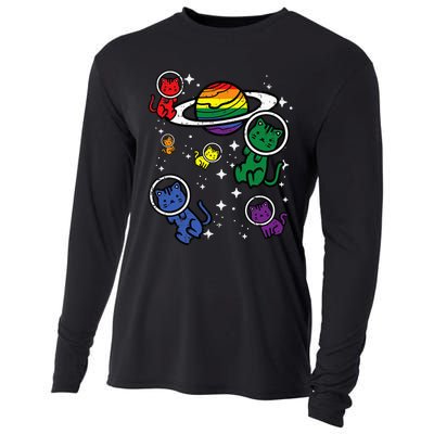 Gay Cats In Space Rainbow Pride Month Lgbtq Ally Cooling Performance Long Sleeve Crew