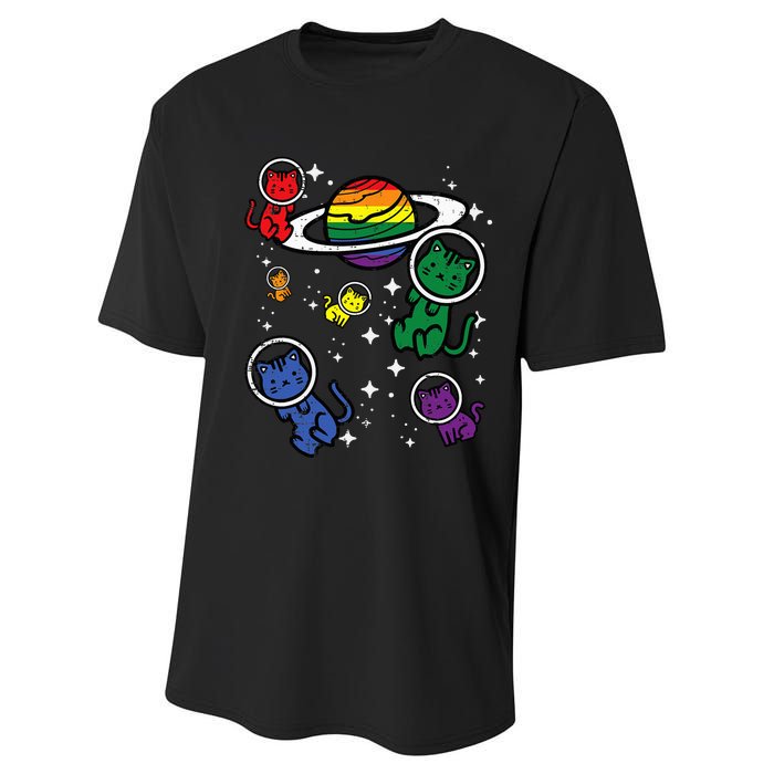 Gay Cats In Space Rainbow Pride Month Lgbtq Ally Performance Sprint T-Shirt