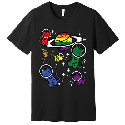 Gay Cats In Space Rainbow Pride Month Lgbtq Ally Premium T-Shirt