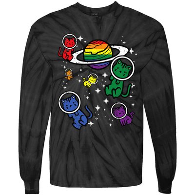 Gay Cats In Space Rainbow Pride Month Lgbtq Ally Tie-Dye Long Sleeve Shirt