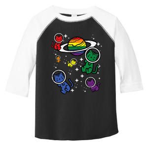 Gay Cats In Space Rainbow Pride Month Lgbtq Ally Toddler Fine Jersey T-Shirt