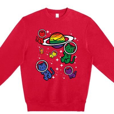 Gay Cats In Space Rainbow Pride Month Lgbtq Ally Premium Crewneck Sweatshirt