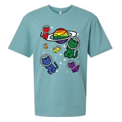 Gay Cats In Space Rainbow Pride Month Lgbtq Ally Sueded Cloud Jersey T-Shirt