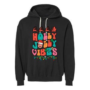 Groovy Christmas Jolly Holly Vibes Retro Xmas Garment-Dyed Fleece Hoodie