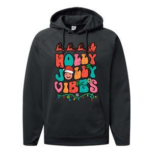 Groovy Christmas Jolly Holly Vibes Retro Xmas Performance Fleece Hoodie