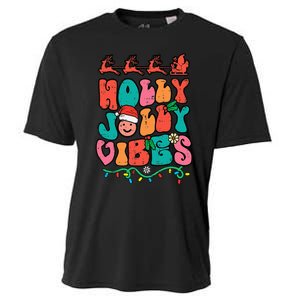 Groovy Christmas Jolly Holly Vibes Retro Xmas Cooling Performance Crew T-Shirt