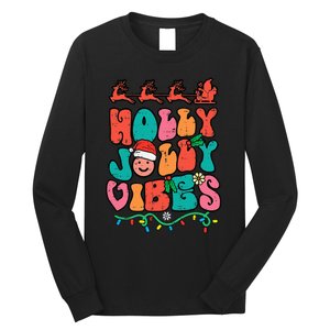 Groovy Christmas Jolly Holly Vibes Retro Xmas Long Sleeve Shirt