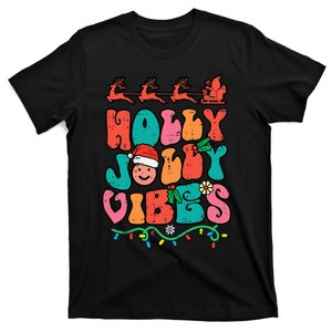 Groovy Christmas Jolly Holly Vibes Retro Xmas T-Shirt