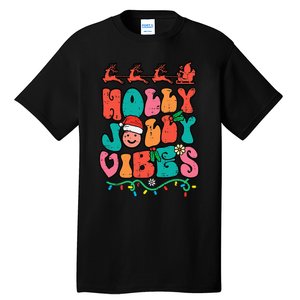 Groovy Christmas Jolly Holly Vibes Retro Xmas Tall T-Shirt