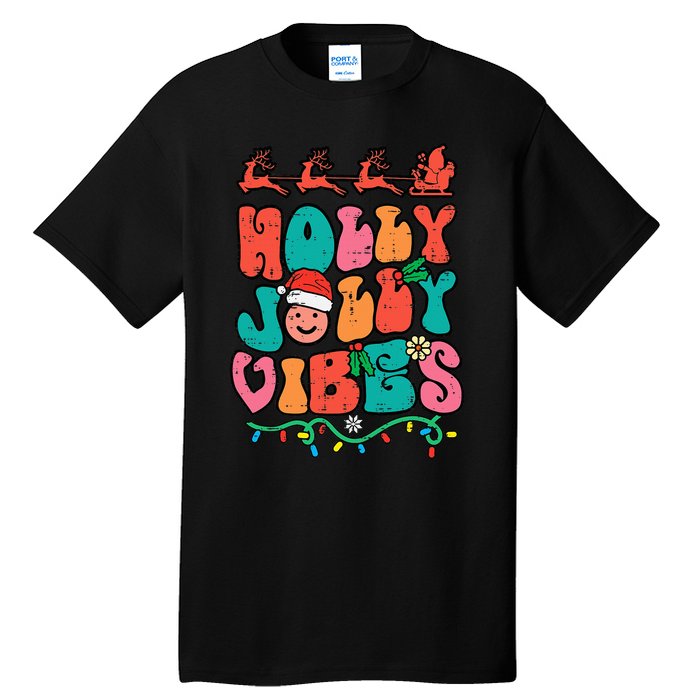 Groovy Christmas Jolly Holly Vibes Retro Xmas Tall T-Shirt