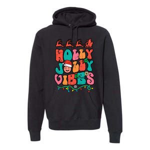 Groovy Christmas Jolly Holly Vibes Retro Xmas Premium Hoodie