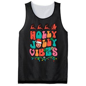 Groovy Christmas Jolly Holly Vibes Retro Xmas Mesh Reversible Basketball Jersey Tank