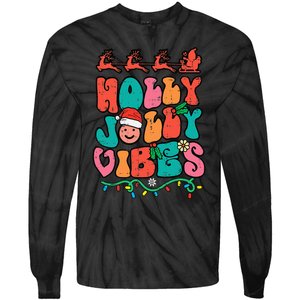 Groovy Christmas Jolly Holly Vibes Retro Xmas Tie-Dye Long Sleeve Shirt