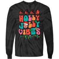 Groovy Christmas Jolly Holly Vibes Retro Xmas Tie-Dye Long Sleeve Shirt