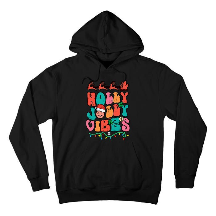 Groovy Christmas Jolly Holly Vibes Retro Xmas Tall Hoodie