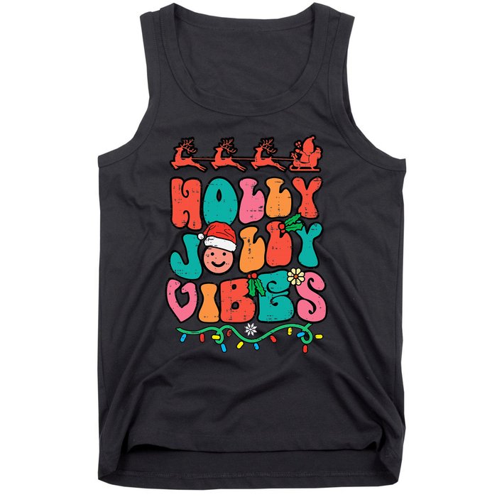 Groovy Christmas Jolly Holly Vibes Retro Xmas Tank Top