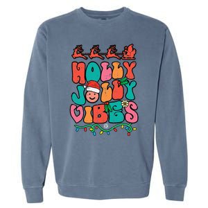 Groovy Christmas Jolly Holly Vibes Retro Xmas Garment-Dyed Sweatshirt