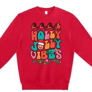 Groovy Christmas Jolly Holly Vibes Retro Xmas Premium Crewneck Sweatshirt