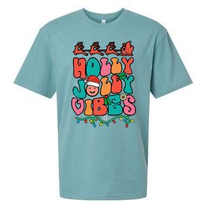 Groovy Christmas Jolly Holly Vibes Retro Xmas Sueded Cloud Jersey T-Shirt