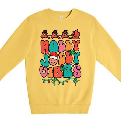 Groovy Christmas Jolly Holly Vibes Retro Xmas Funny Funny Premium Crewneck Sweatshirt