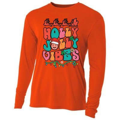 Groovy Christmas Jolly Holly Vibes Retro Xmas Funny Funny Cooling Performance Long Sleeve Crew