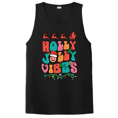 Groovy Christmas Jolly Holly Vibes Retro Xmas Funny Funny PosiCharge Competitor Tank