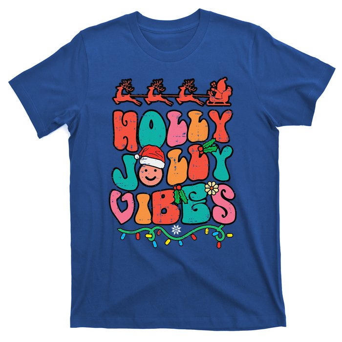 Groovy Christmas Jolly Holly Vibes Retro Xmas Funny Funny T-Shirt