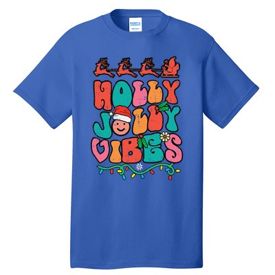 Groovy Christmas Jolly Holly Vibes Retro Xmas Funny Funny Tall T-Shirt